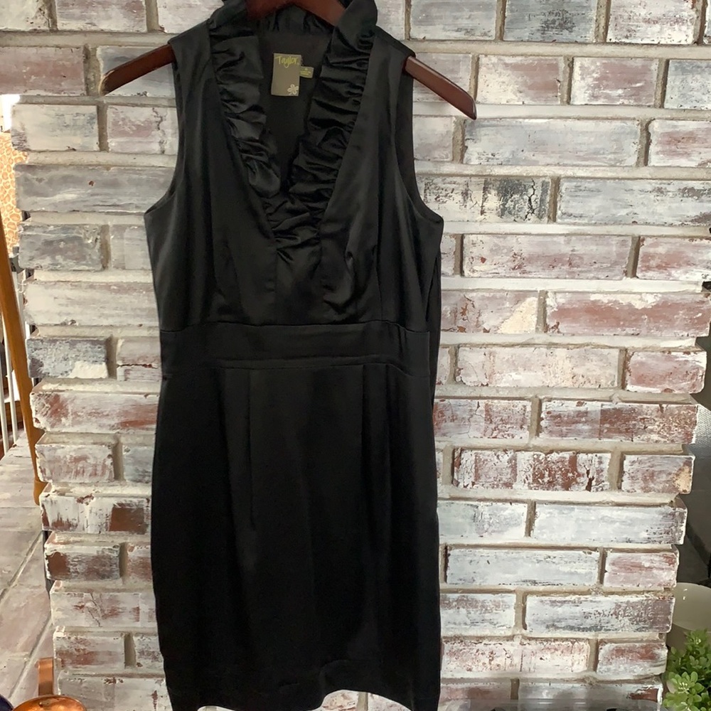 Taylor dress, black, sleeveless, satin, size 8. Worn once-great condition!